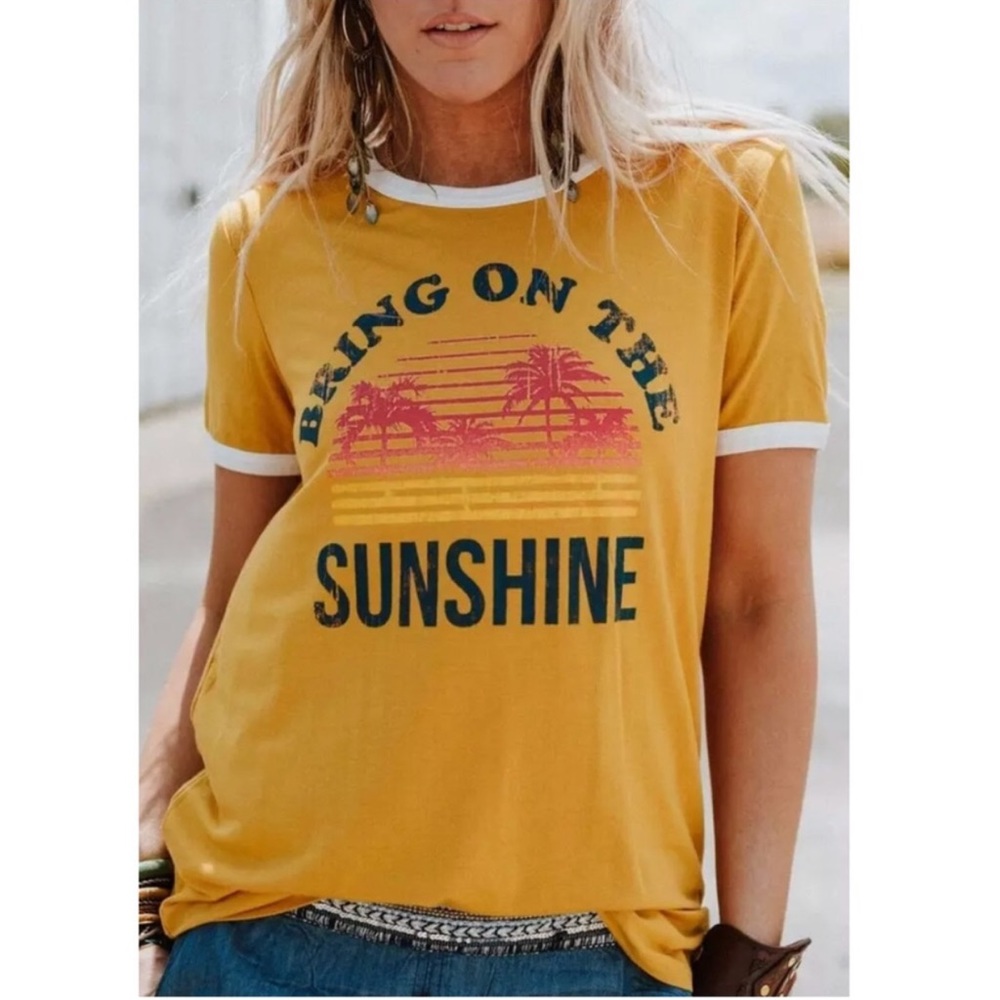 New! Sunshine bohemian ringer tee
